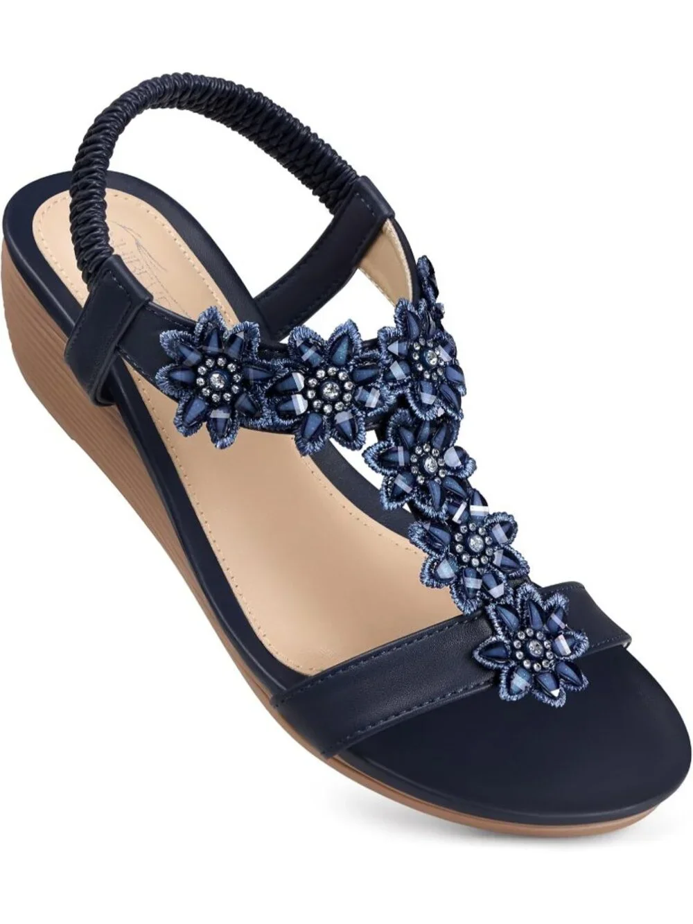 Women's Blue Wedge Sandals Summer Platform Comfortable Low Wedges Shoes